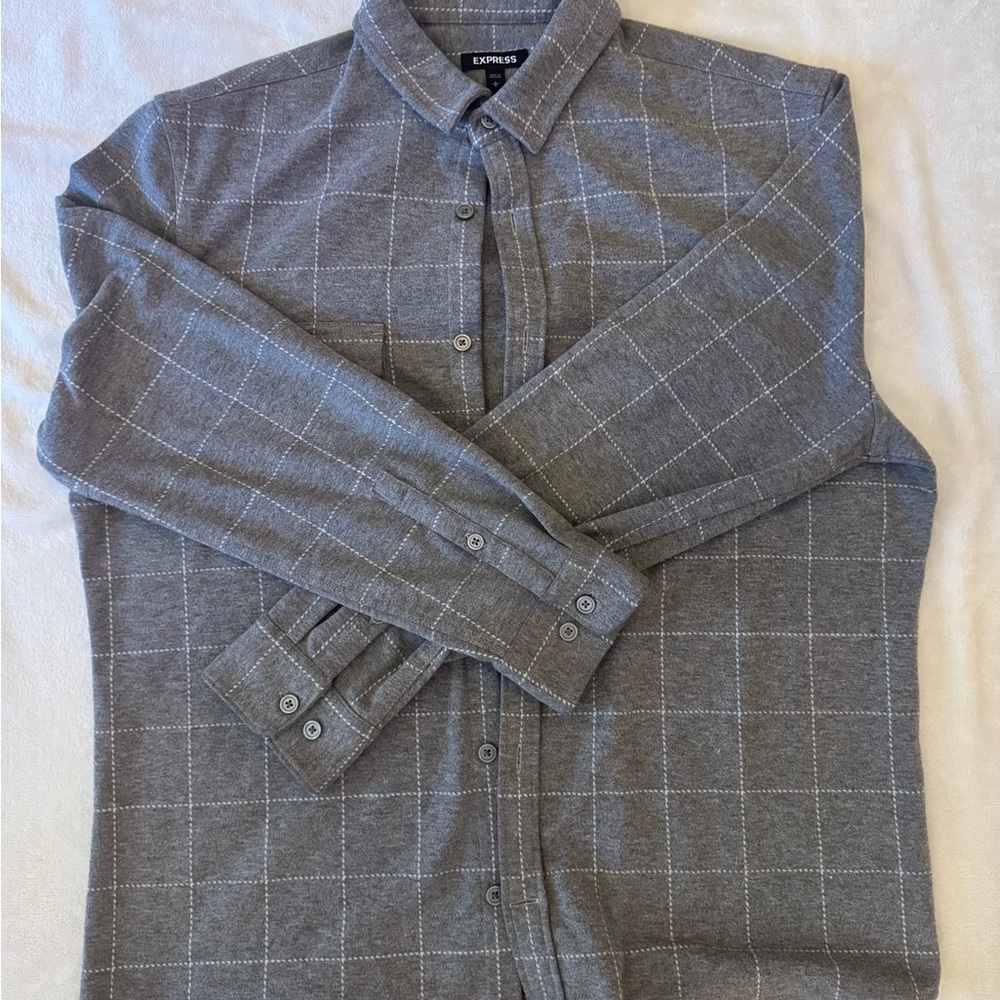 Express Gray Flannel Windowpane Shirt Jacket Size L